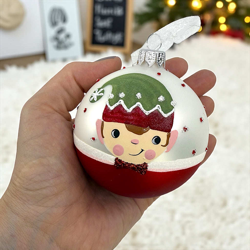 Elves Blown Glass Ornaments – Set of 2 European Mouth-Blown Bauble Ball Holiday Christmas Tree Decoration, Blue and Red Elf