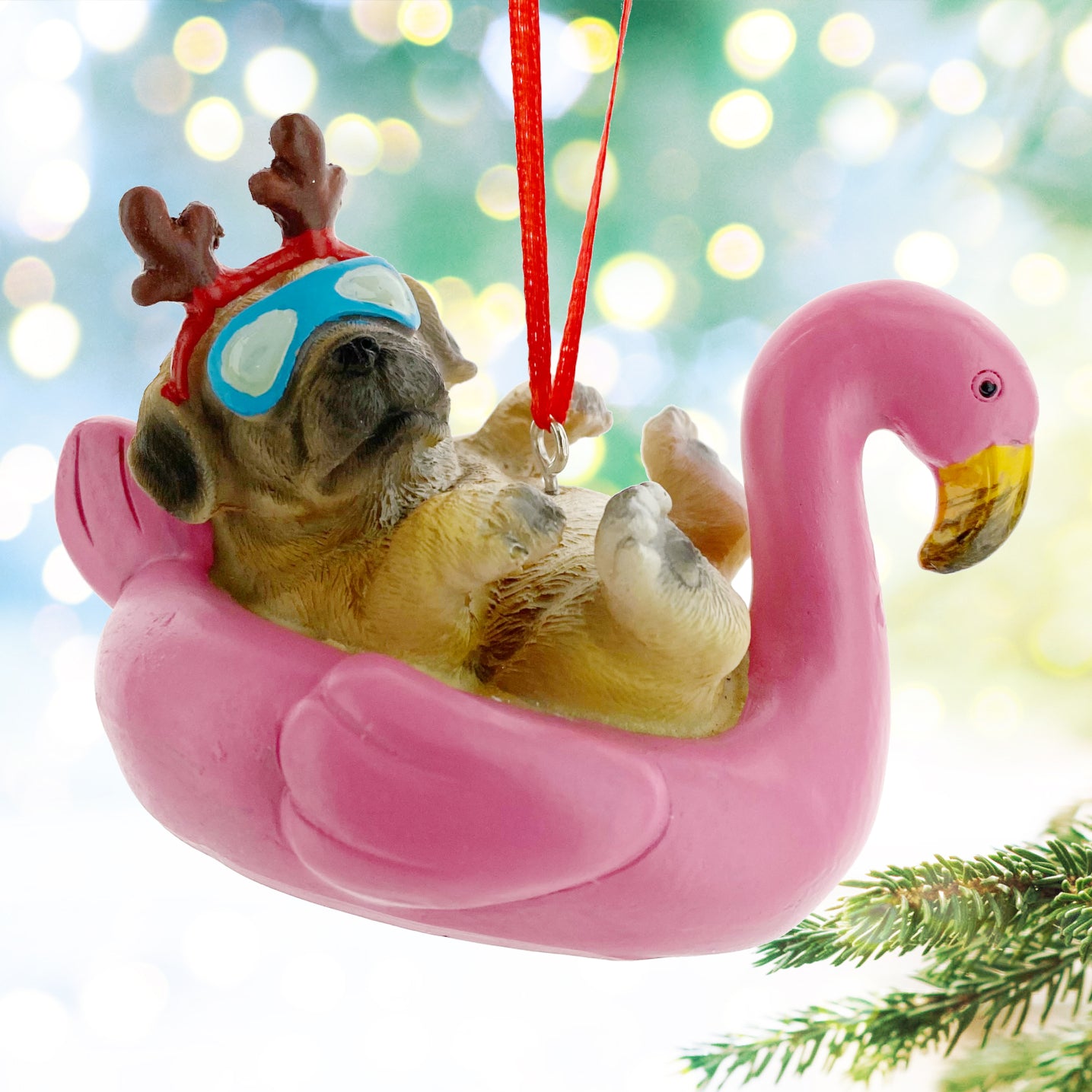 Beach Dog Ornaments -Pool and Sand Vacation Puppy Christmas Tree Decorations, Set of 2