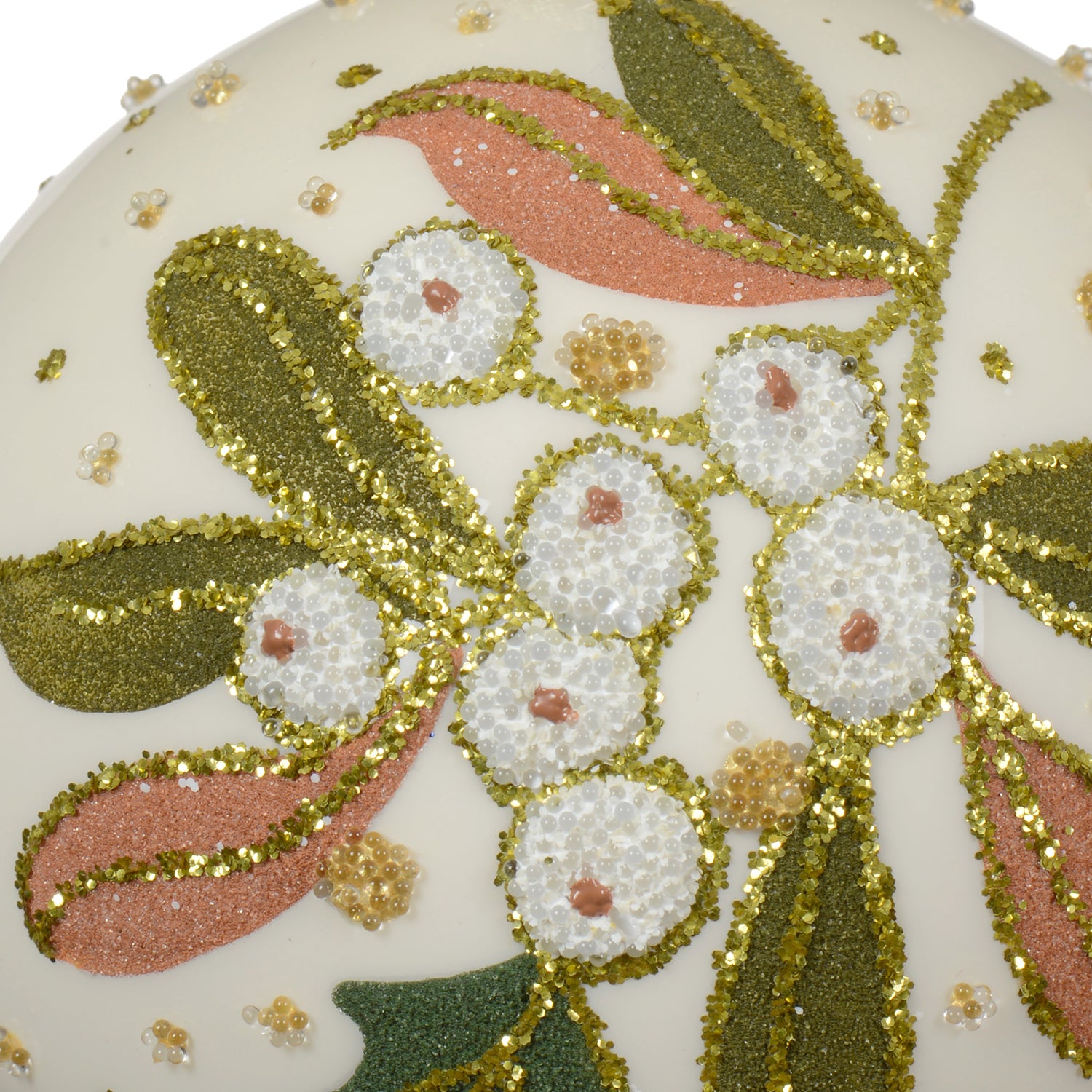 Mistletoe Blown Glass Ornaments – European Mouth-Blown Glass Balls Set of 3 Forest Green, White and Olive Green