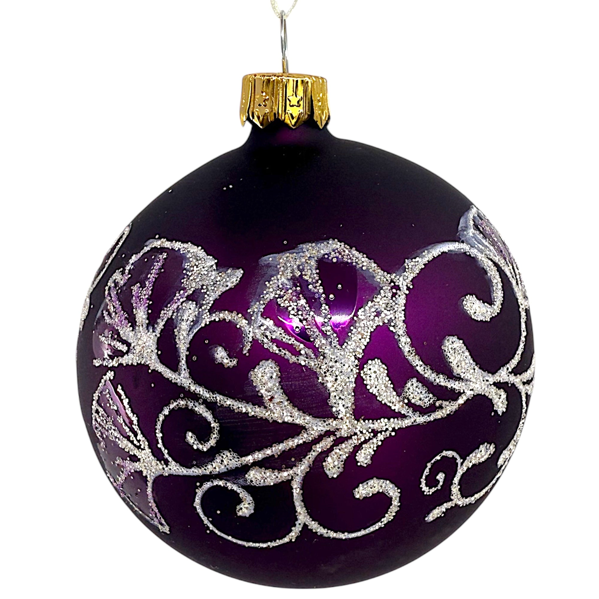 Ginkgo Leaves Glass Ornaments - Set of 3 European Mouth-Blown Bauble Ball Holiday Christmas Tree Decoration, Purple, Pink, and Gold