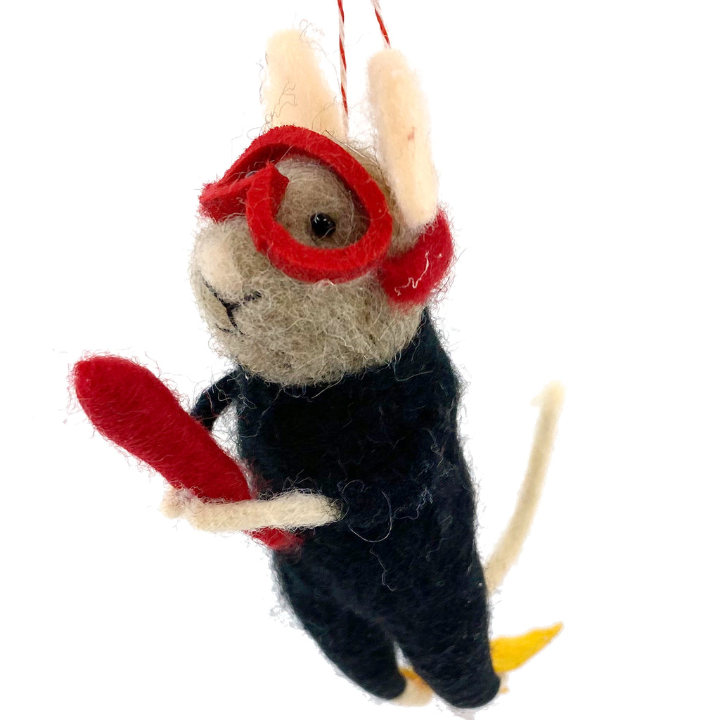 Scuba Mouse Christmas Tree Ornament - Wool Mouse Diver Holiday Decoration