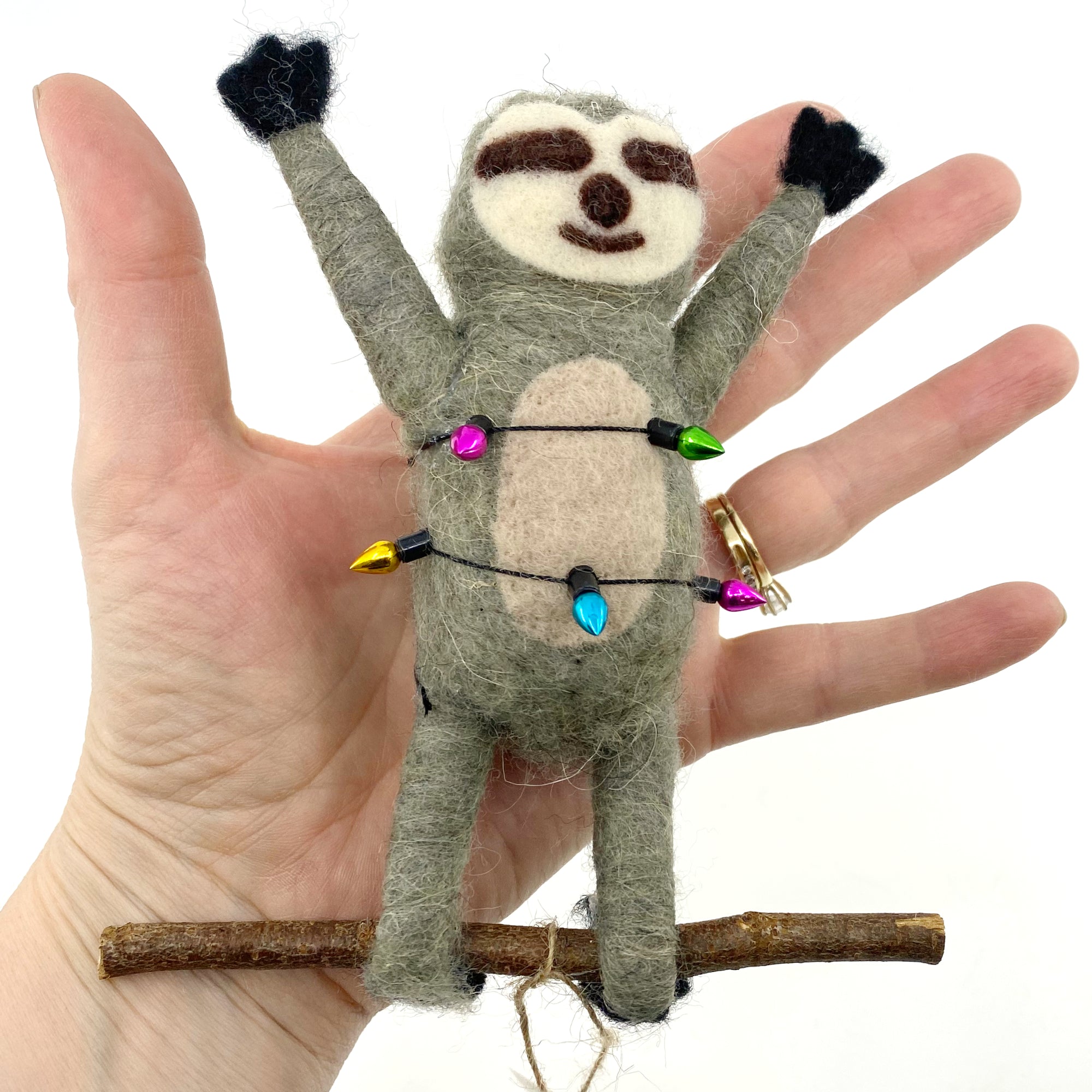 Party Sloth Ornament -Upside Down Wool Christmas Tree Decoration