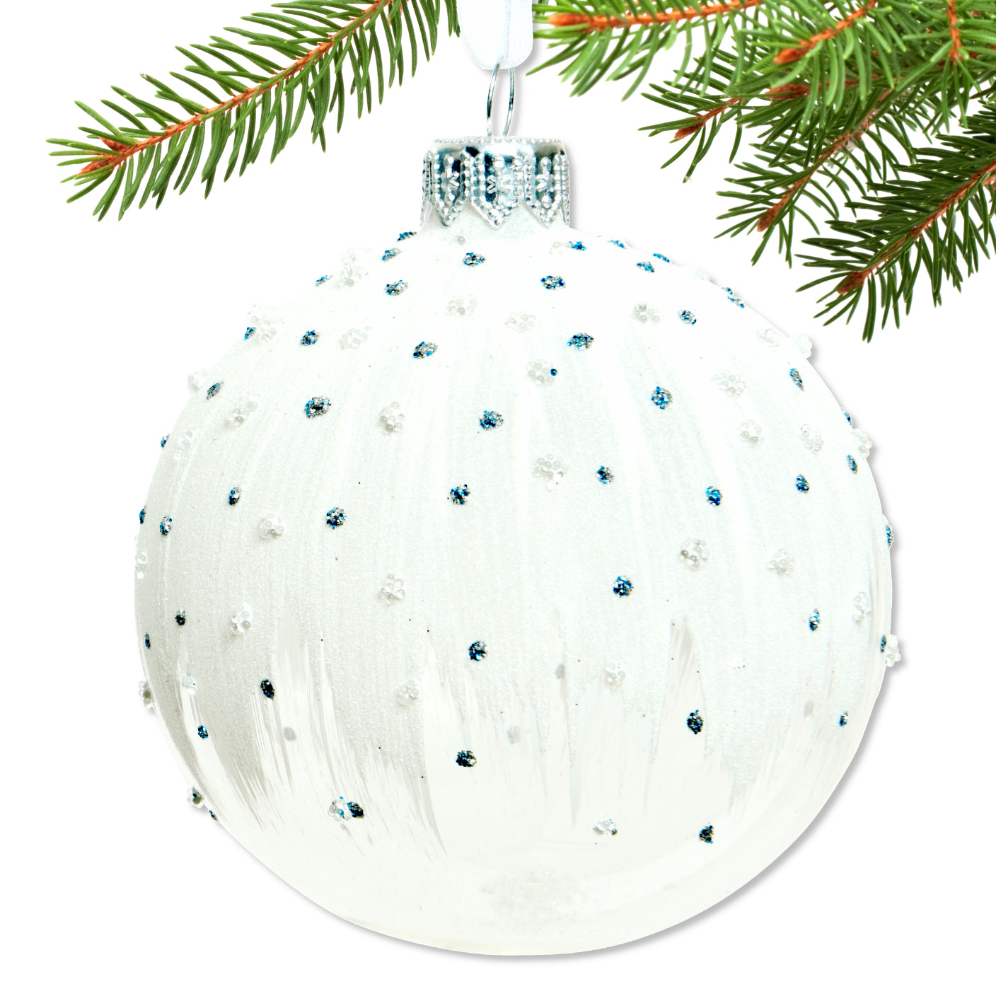 Blue and White Blown Glass Ornaments - Set of 2 Clear and White Glass Balls