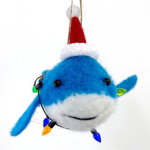 Blue Whale Wool Ornament for Holiday Christmas Tree - Coastal Christmas Tree Decor