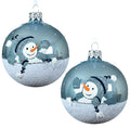 Snowmen Glass Ornaments - Set of 2 Blue European Glass Balls