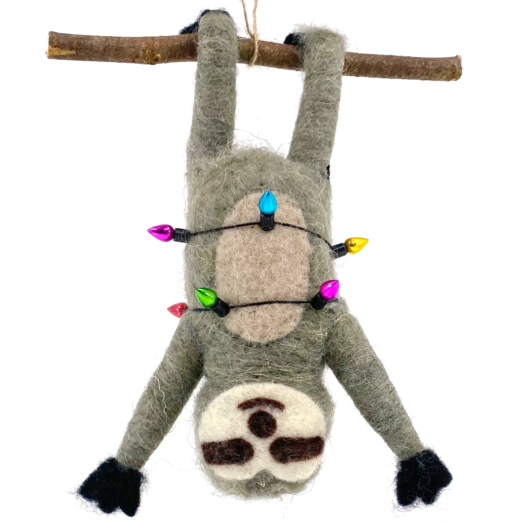Party Sloth Ornament -Upside Down Wool Christmas Tree Decoration