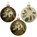 Mistletoe Blown Glass Ornaments – European Mouth-Blown Glass Balls Set of 3 Forest Green, White and Olive Green