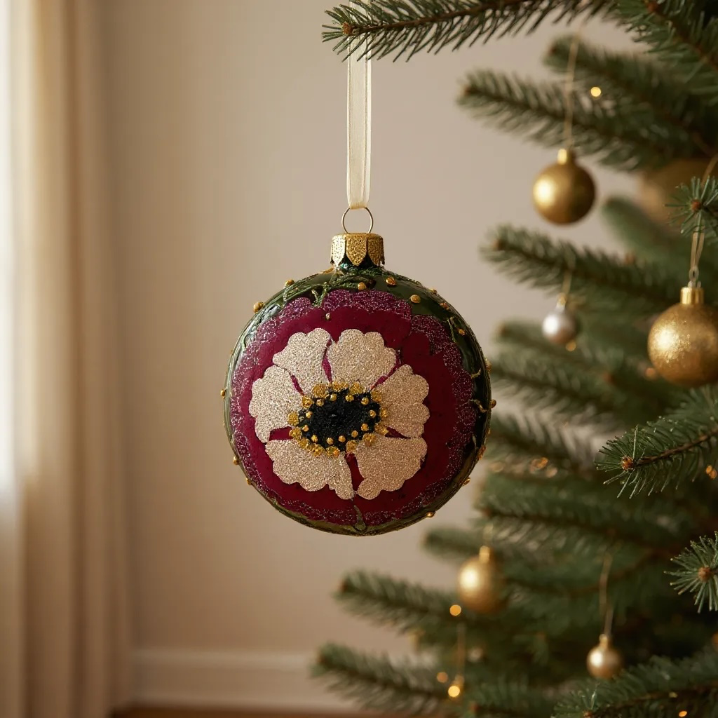 Poppy Glass Ornaments – Set of 2 European Mouth-Blown Bauble Ball Holiday Christmas Tree Decoration, Green, Purple, Pink