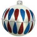 Retro Blown Glass Ornament - European Mouth-Blown Ball Holiday Christmas Tree Decoration, Red, Blue and White