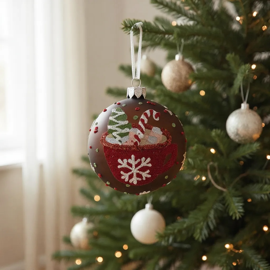 Hot Chocolate Glass Ornaments – Set of 2 European Mouth-Blown Bauble Ball Holiday Christmas Tree Decoration, Brown and White