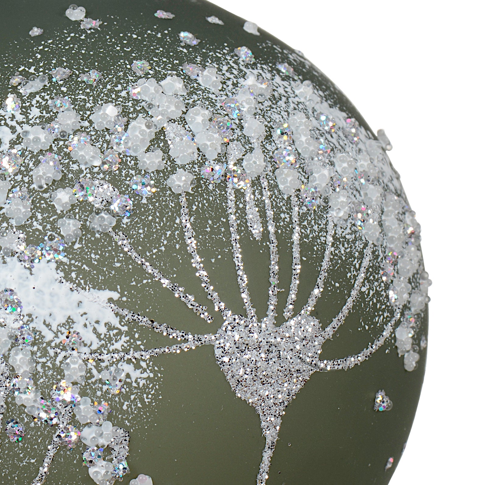 Milkweed Blown Glass Ornaments - Set of 2 Frosted White and Sage Green European Glass Balls