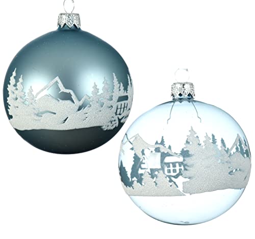 Blue Mountain Blown Glass Ornaments - Set of 2 Misty Blue European Glass Ornaments