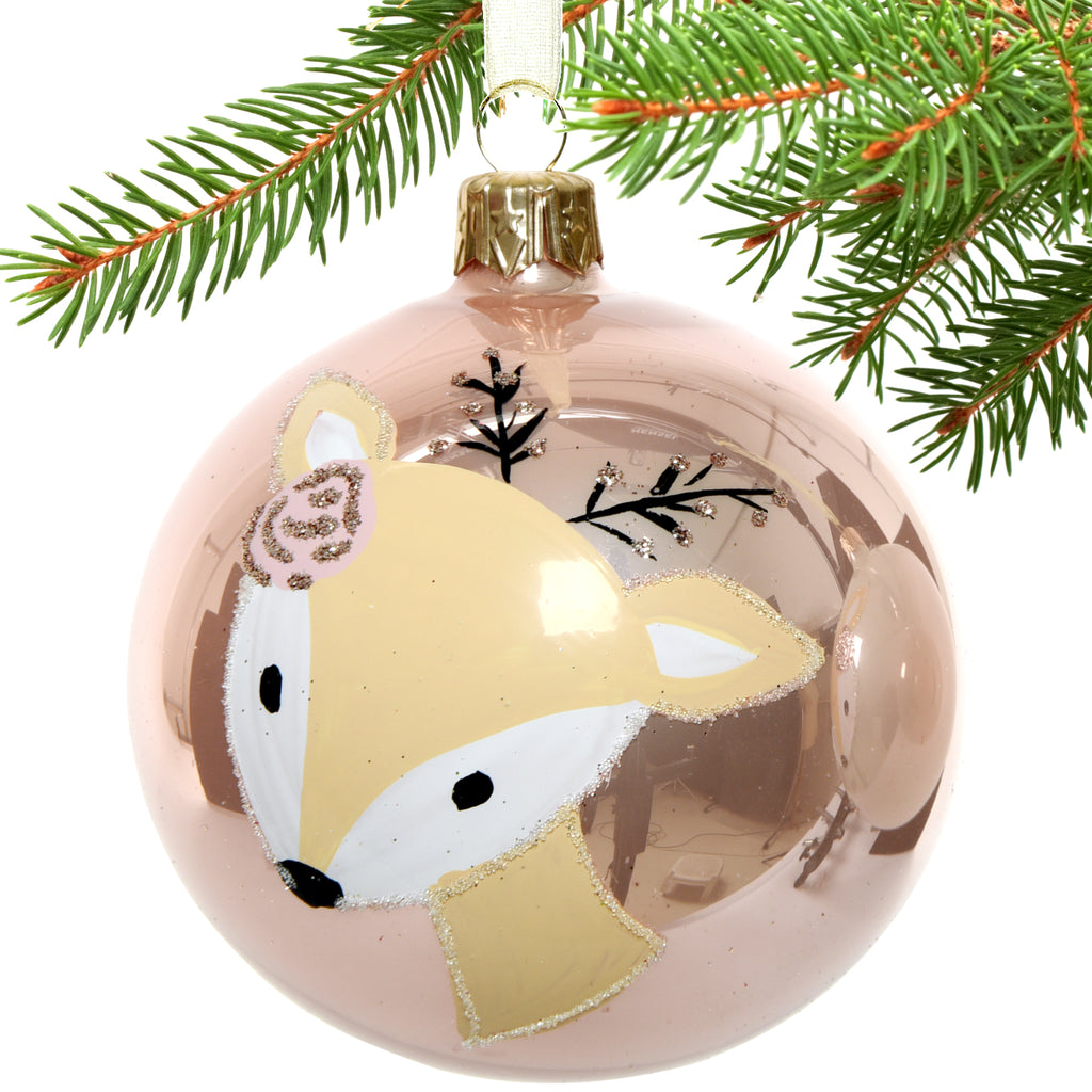 Deer Blown Glass Ornaments - Set of 2 Pink and White Glass Balls