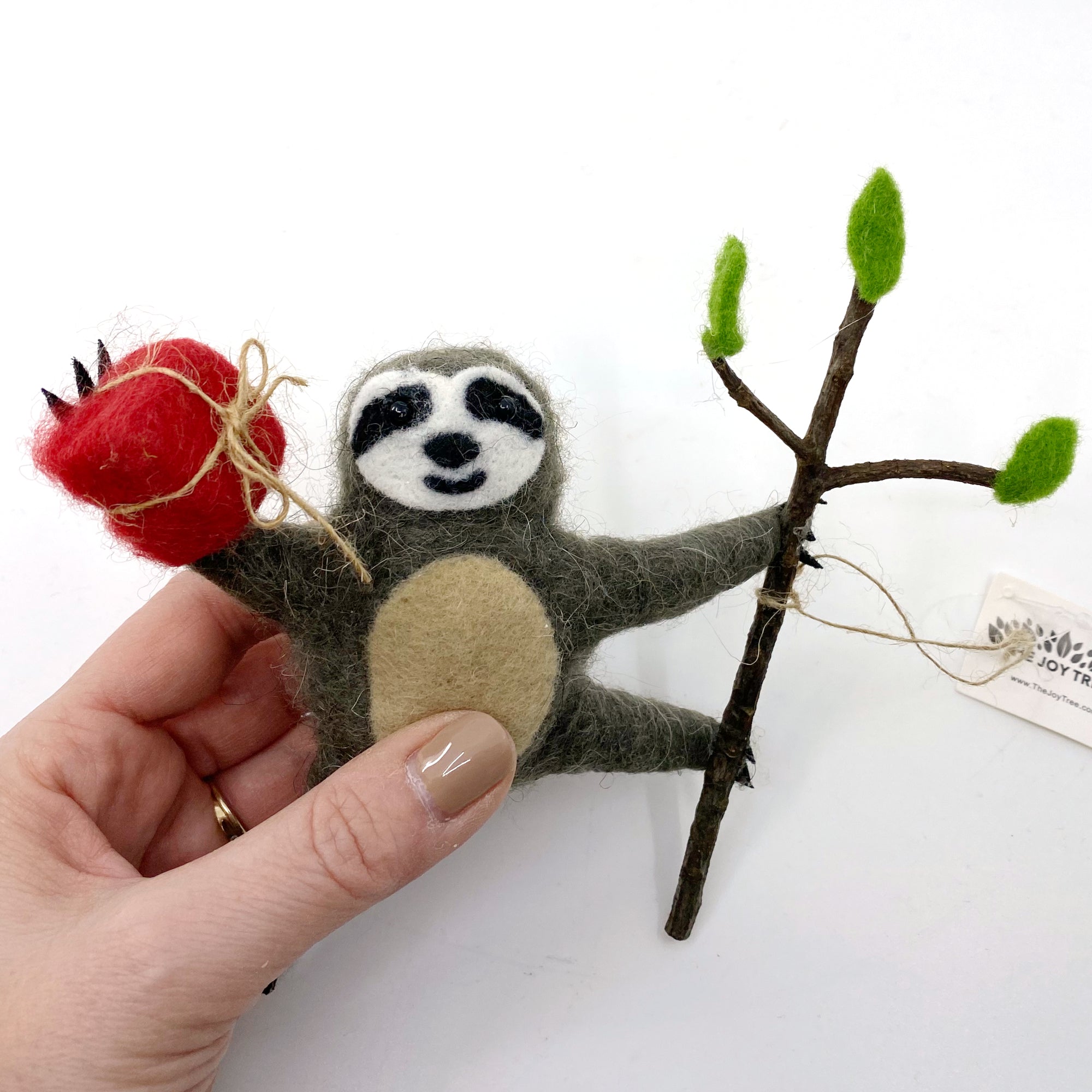 Sloth Ornament Wool Christmas Tree Decoration - Sloth Hanging from Branch