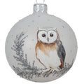 Owl Blown Glass Ornament – Hand Painted European Mouth-Blown White Glass Ball