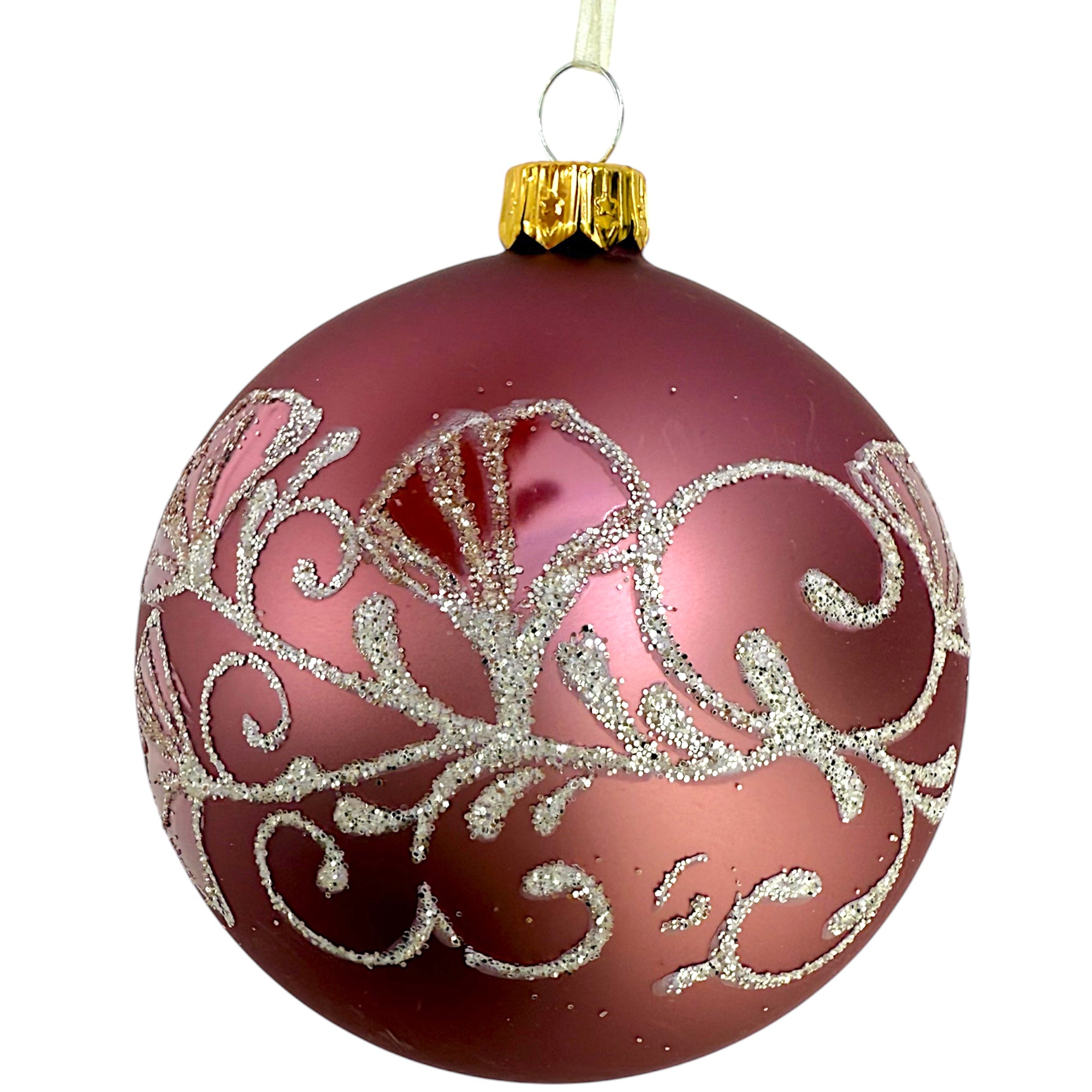 Ginkgo Leaves Glass Ornaments - Set of 3 European Mouth-Blown Bauble Ball Holiday Christmas Tree Decoration, Purple, Pink, and Gold