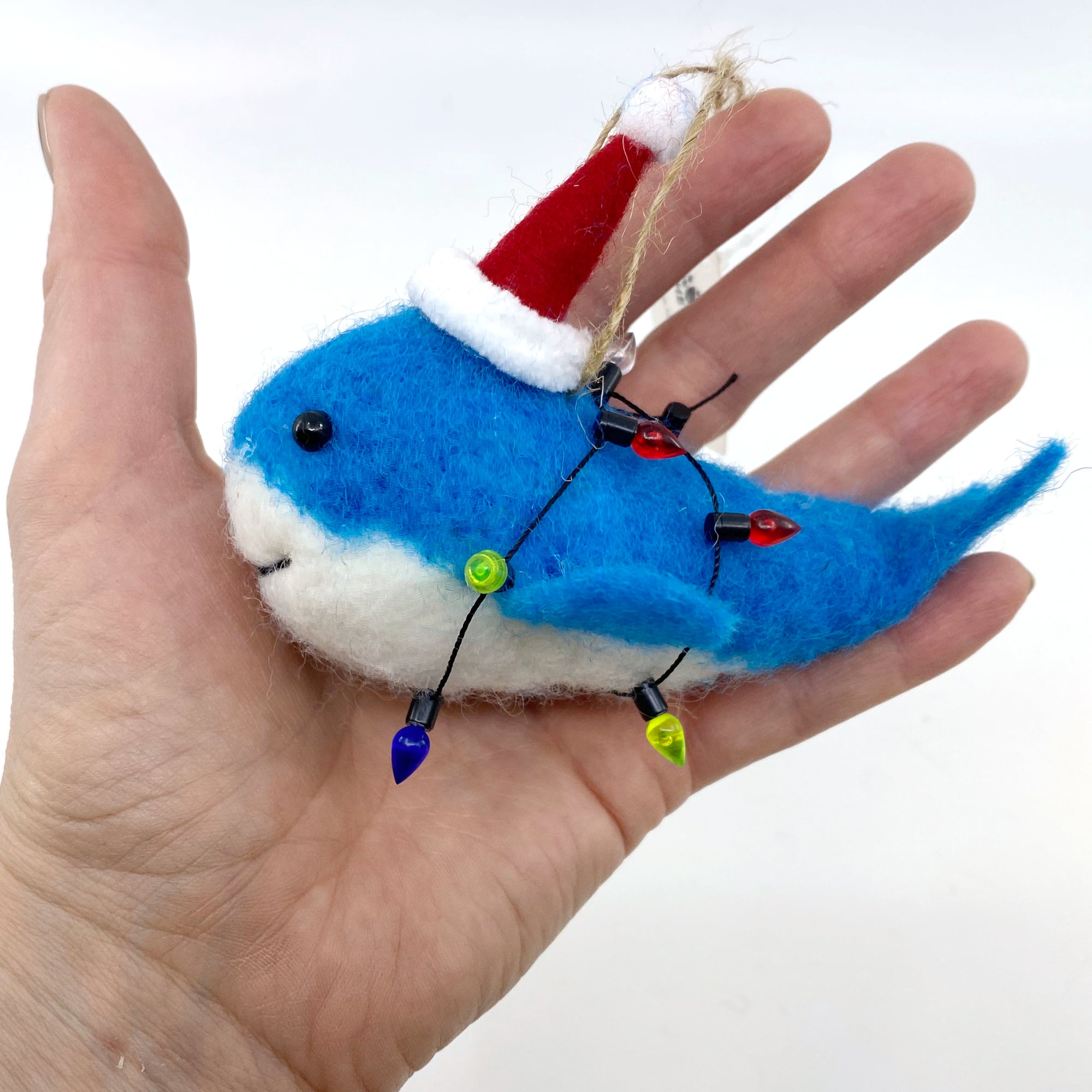Blue Whale Wool Ornament for Holiday Christmas Tree - Coastal Christmas Tree Decor