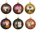Baby Animals Blown Glass Ornaments – European Mouth-Blown Hand Painted Glass Balls Set of 6 - Deer, Squirrel, Bear, Chipmunk, Owl, and Fox