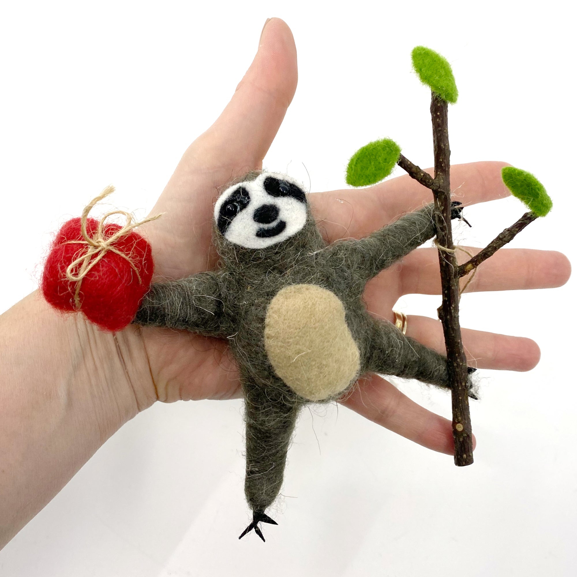 Sloth Ornament Wool Christmas Tree Decoration - Sloth Hanging from Branch