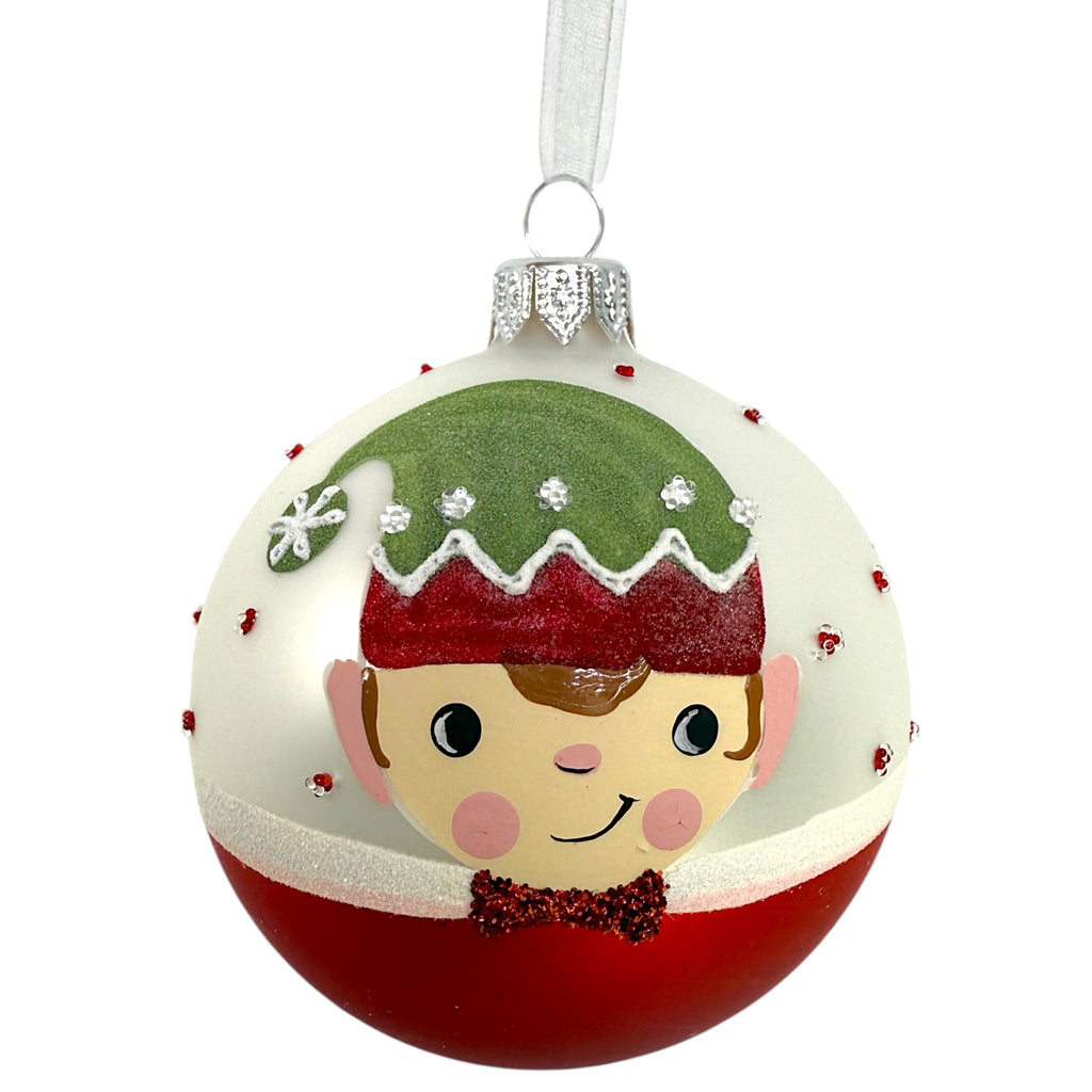 Elves Blown Glass Ornaments – Set of 2 European Mouth-Blown Bauble Ball Holiday Christmas Tree Decoration, Blue and Red Elf