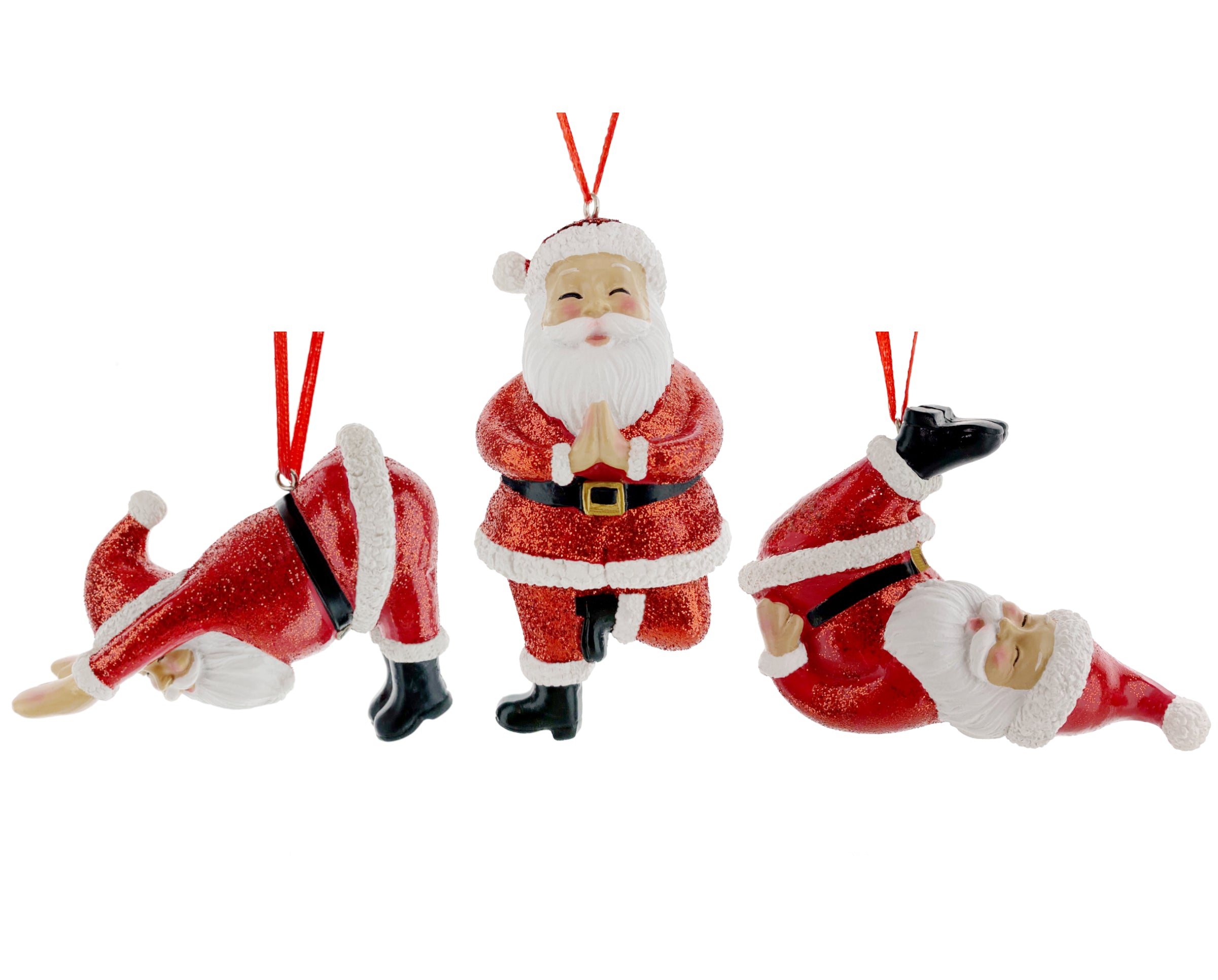 Yoga Christmas Ornaments - Set of 3 Yogi Santas in Yoga Poses