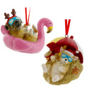 Beach Dog Ornaments -Pool and Sand Vacation Puppy Christmas Tree Decorations, Set of 2