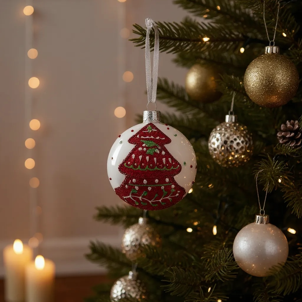 Folk Art Blown Glass Ornaments – Set of 2 European Bauble Ball Holiday Christmas Tree Decoration, Red and White