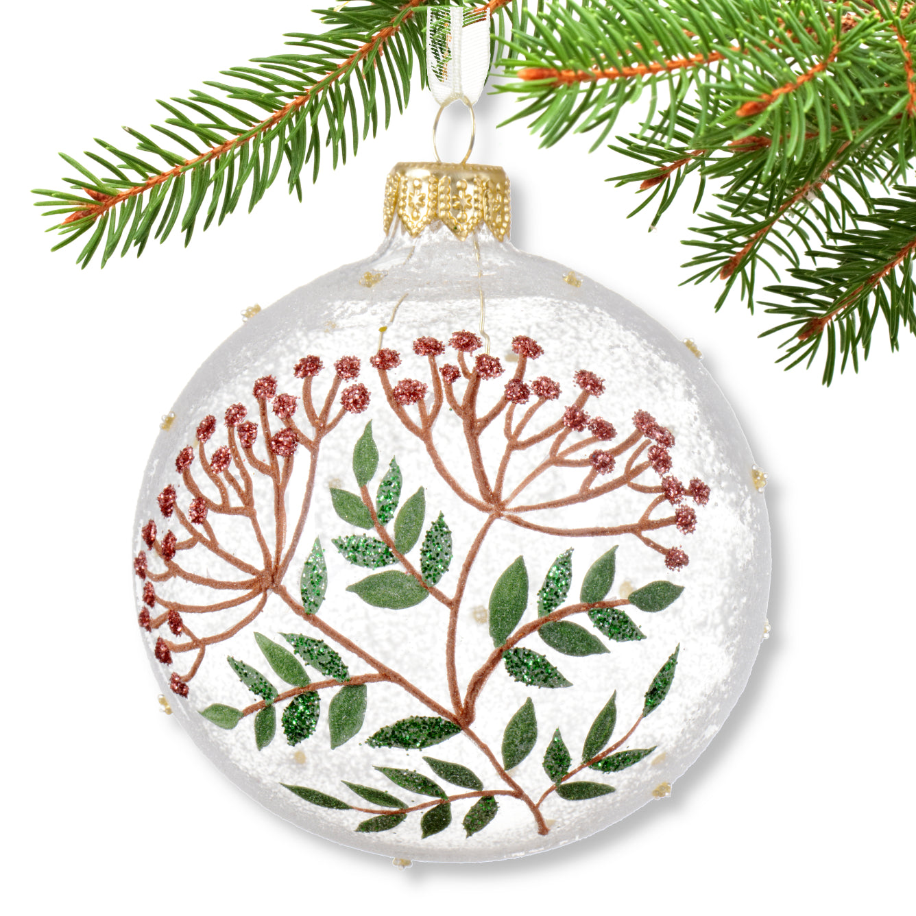 Milkweed Blown Glass Ornament - European Mouth-Blown Clear Frosted Glass Ball