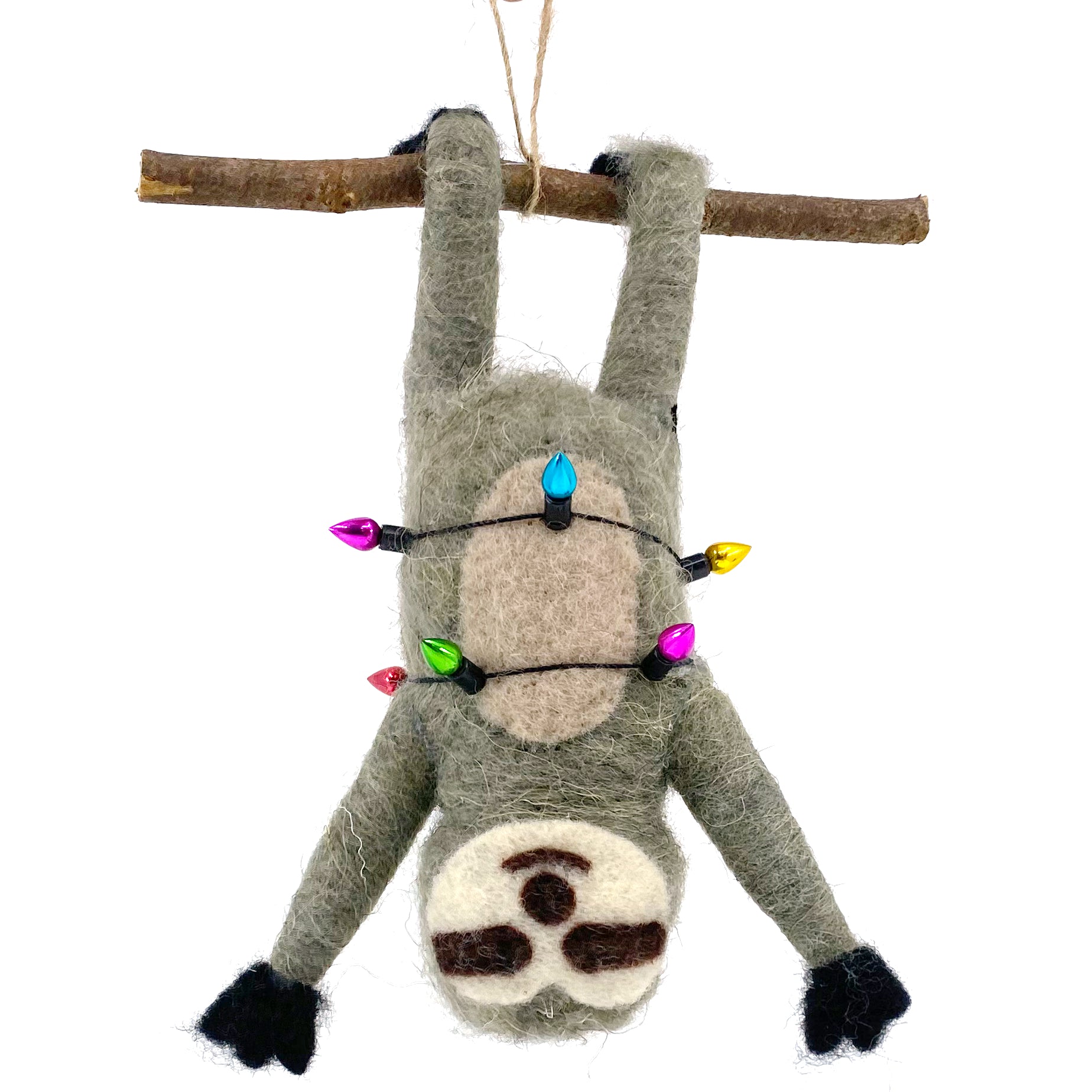 Party Sloth Ornament -Upside Down Wool Christmas Tree Decoration