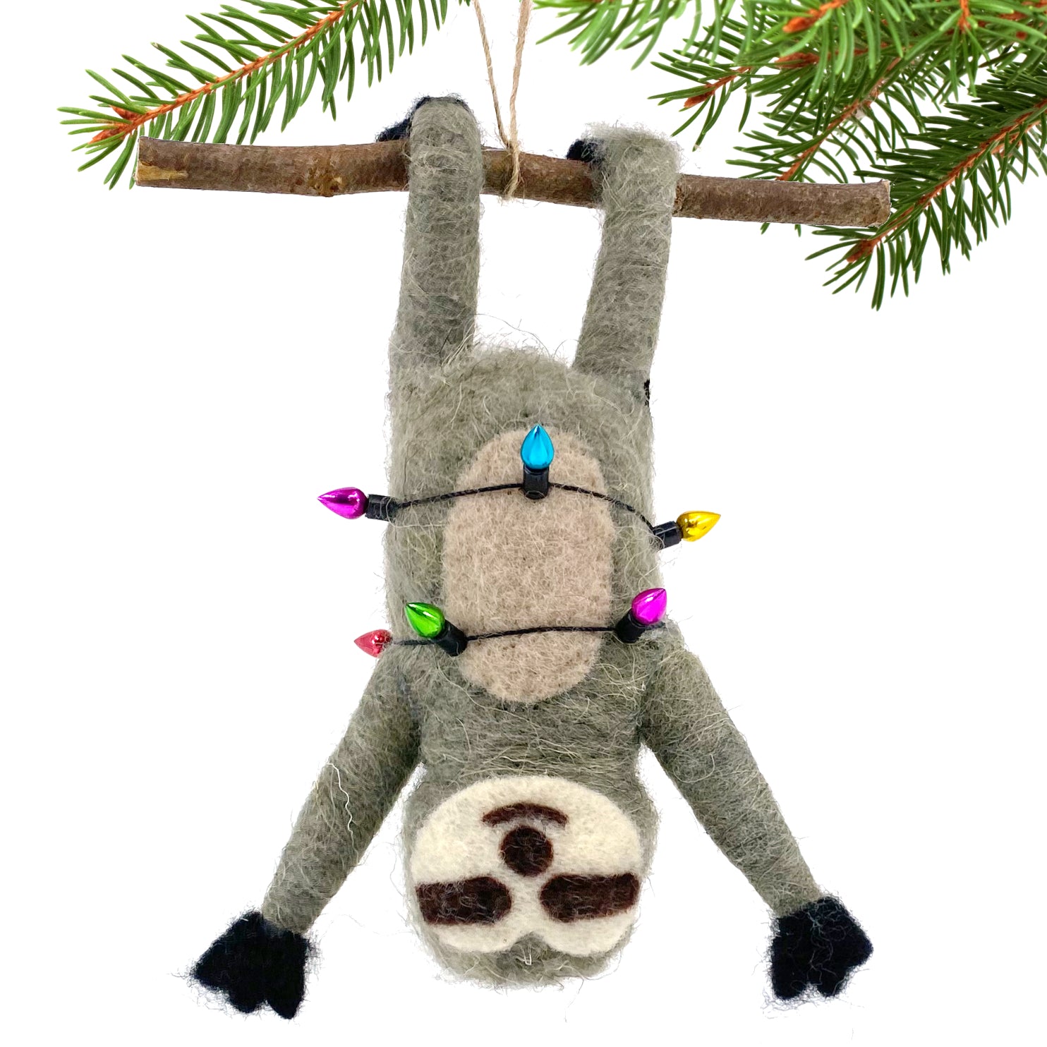 Party Sloth Ornament -Upside Down Wool Christmas Tree Decoration