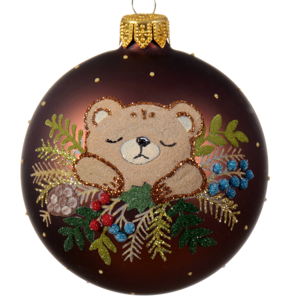 Baby Bear Blown Glass Ornament - European Mouth-Blown Glass Ball