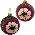 Poppy Glass Ornaments – Set of 2 European Mouth-Blown Bauble Ball Holiday Christmas Tree Decoration, Green, Purple, Pink