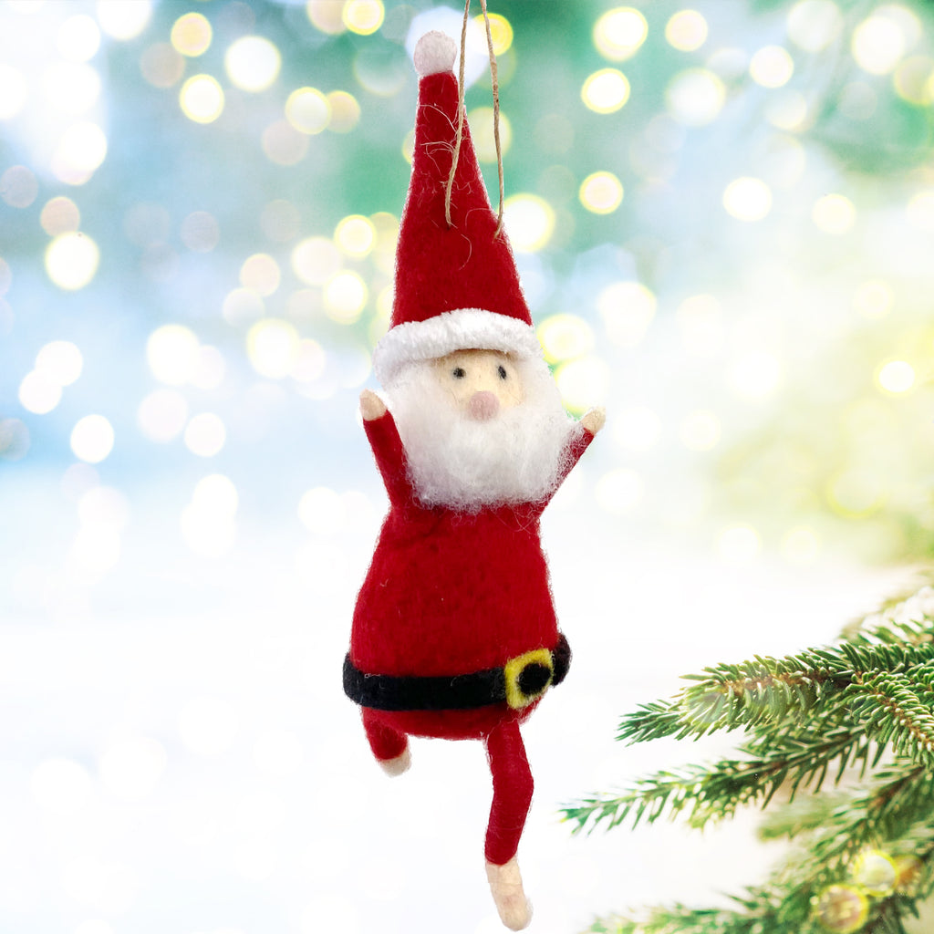 Yoga Christmas Ornaments - Set of 3 Wool Yogi Santas in Yoga Poses