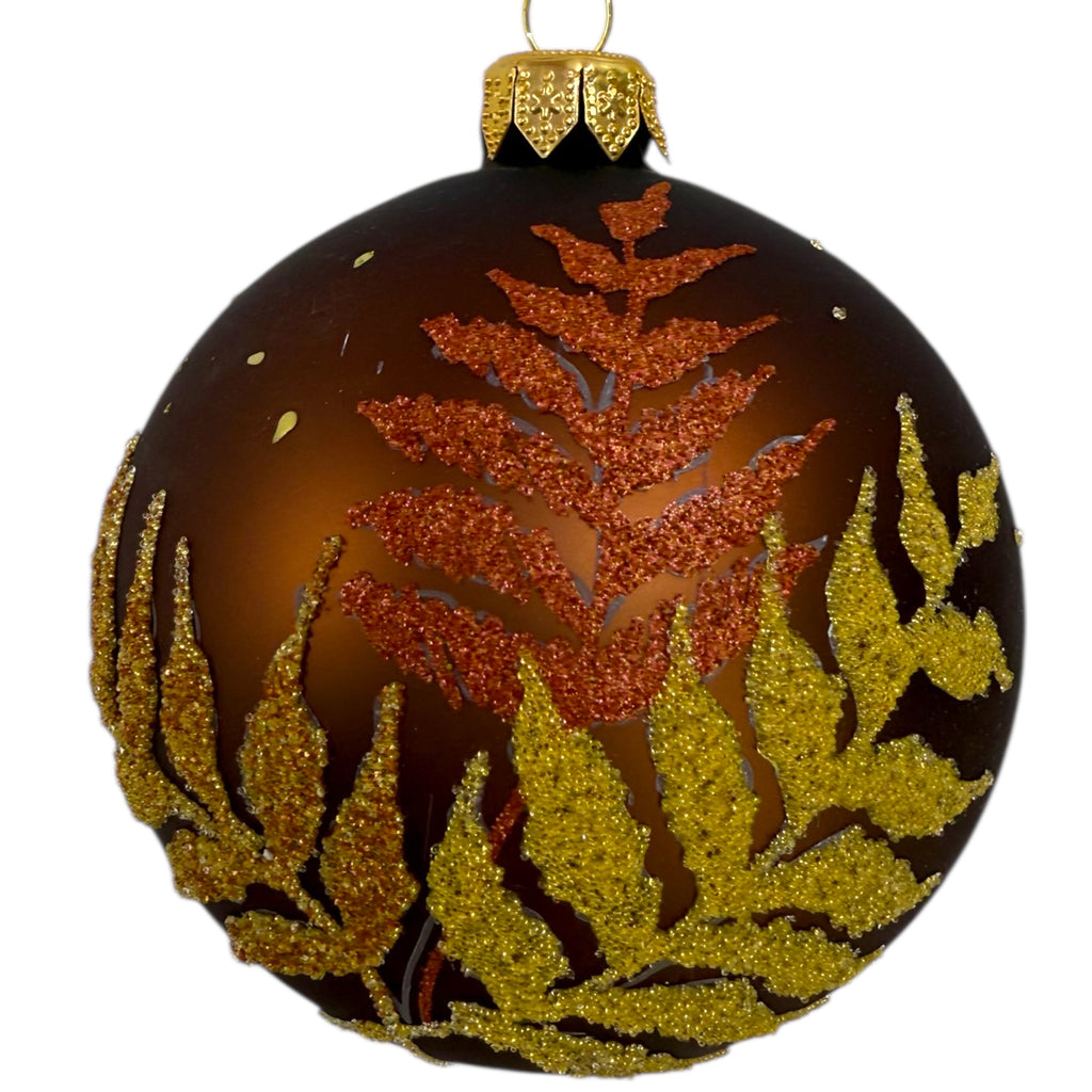 Fern Blown Glass Ornament - European Mouth-Blown Ball Holiday Christmas Tree Decoration, Brown