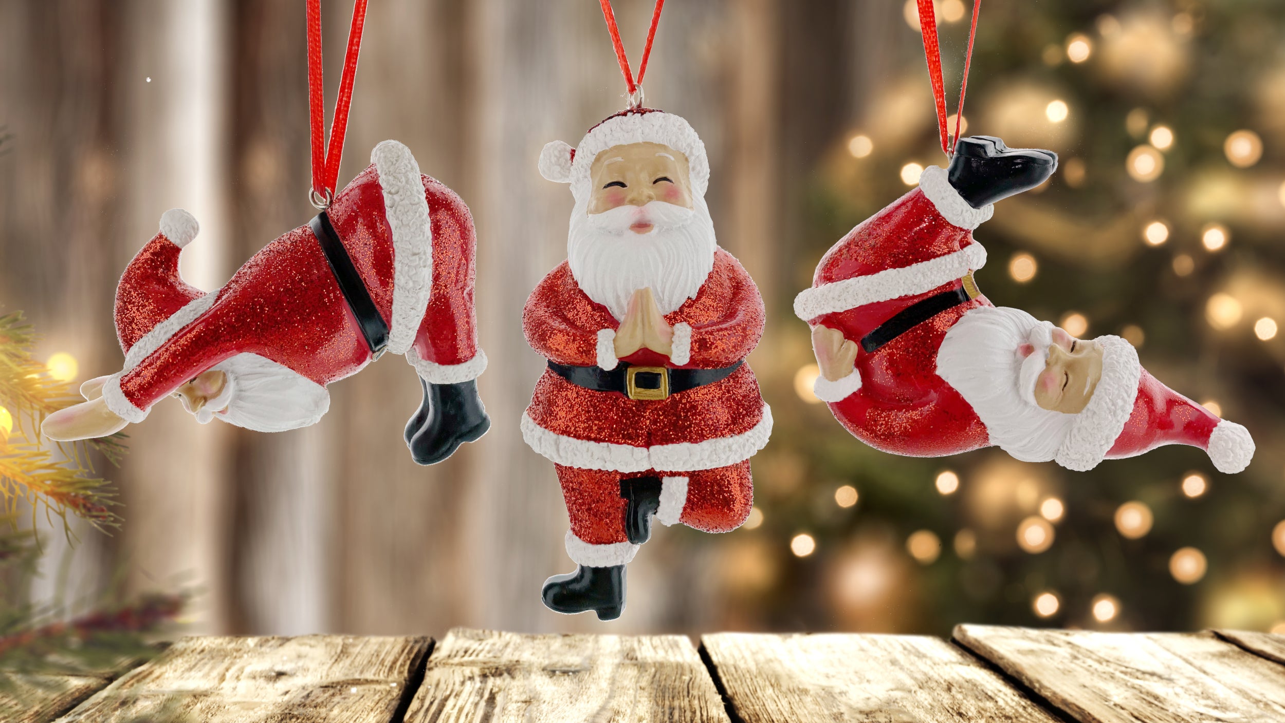 Yoga Christmas Ornaments - Set of 3 Yogi Santas in Yoga Poses