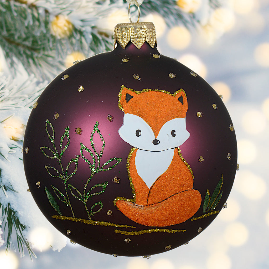 Baby Animals Blown Glass Ornaments – European Mouth-Blown Hand Painted Glass Balls Set of 6 - Deer, Squirrel, Bear, Chipmunk, Owl, and Fox