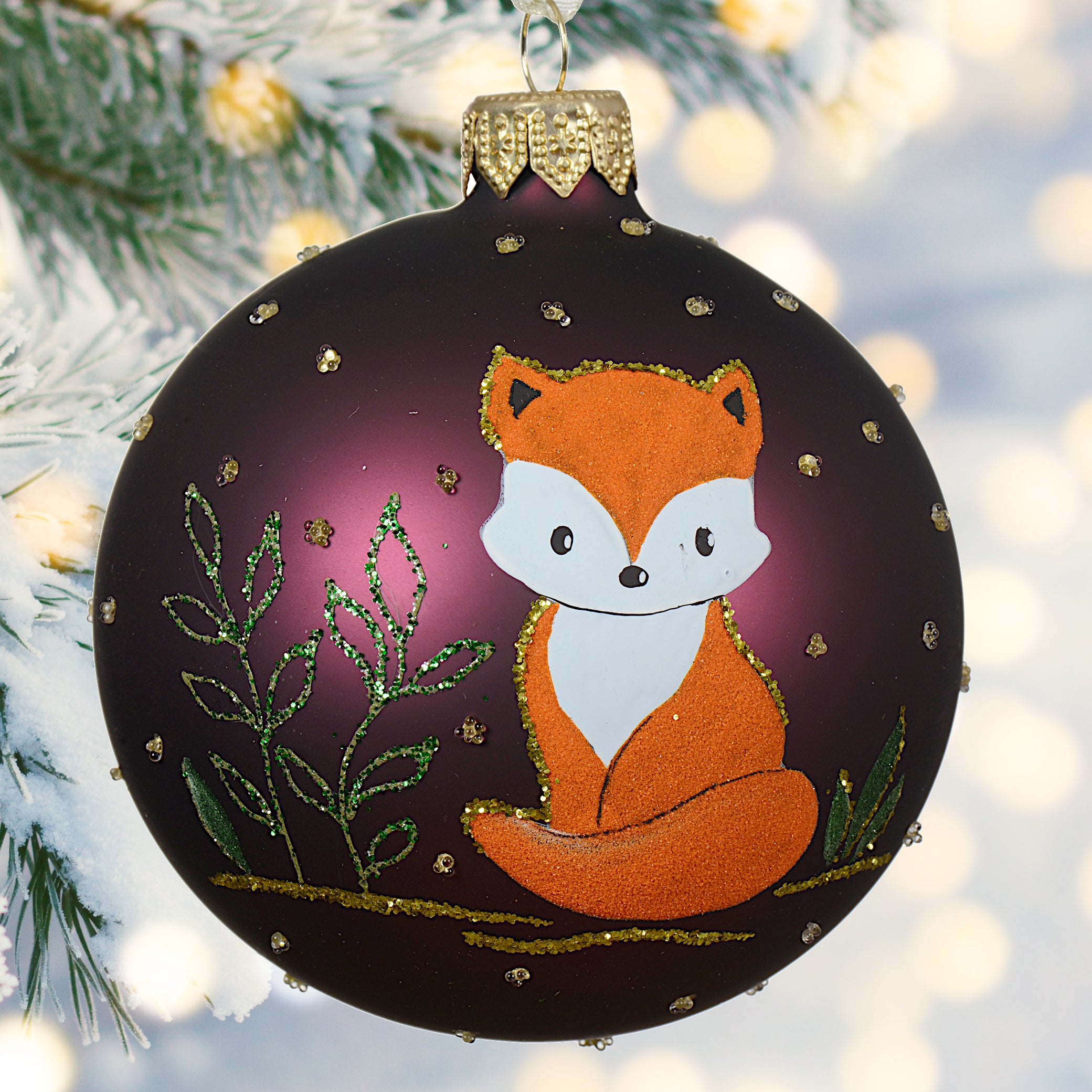 Baby Animals Blown Glass Ornaments – European Mouth-Blown Hand Painted Glass Balls Set of 6 - Deer, Squirrel, Bear, Chipmunk, Owl, and Fox