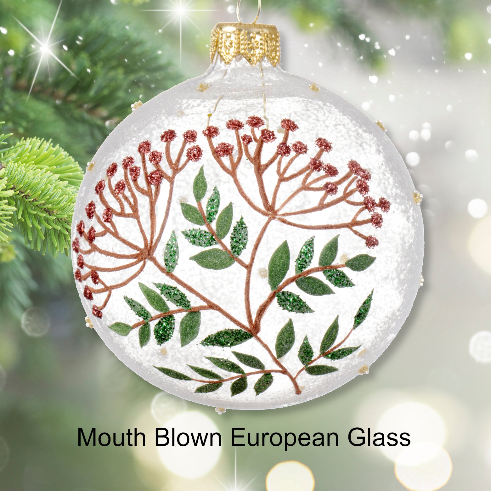 Milkweed Blown Glass Ornament - European Mouth-Blown Clear Frosted Glass Ball