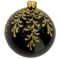 Black and Gold Blown Glass Ornament - European Mouth-Blown Bauble Holiday Christmas Tree Decoration, Leaf Design