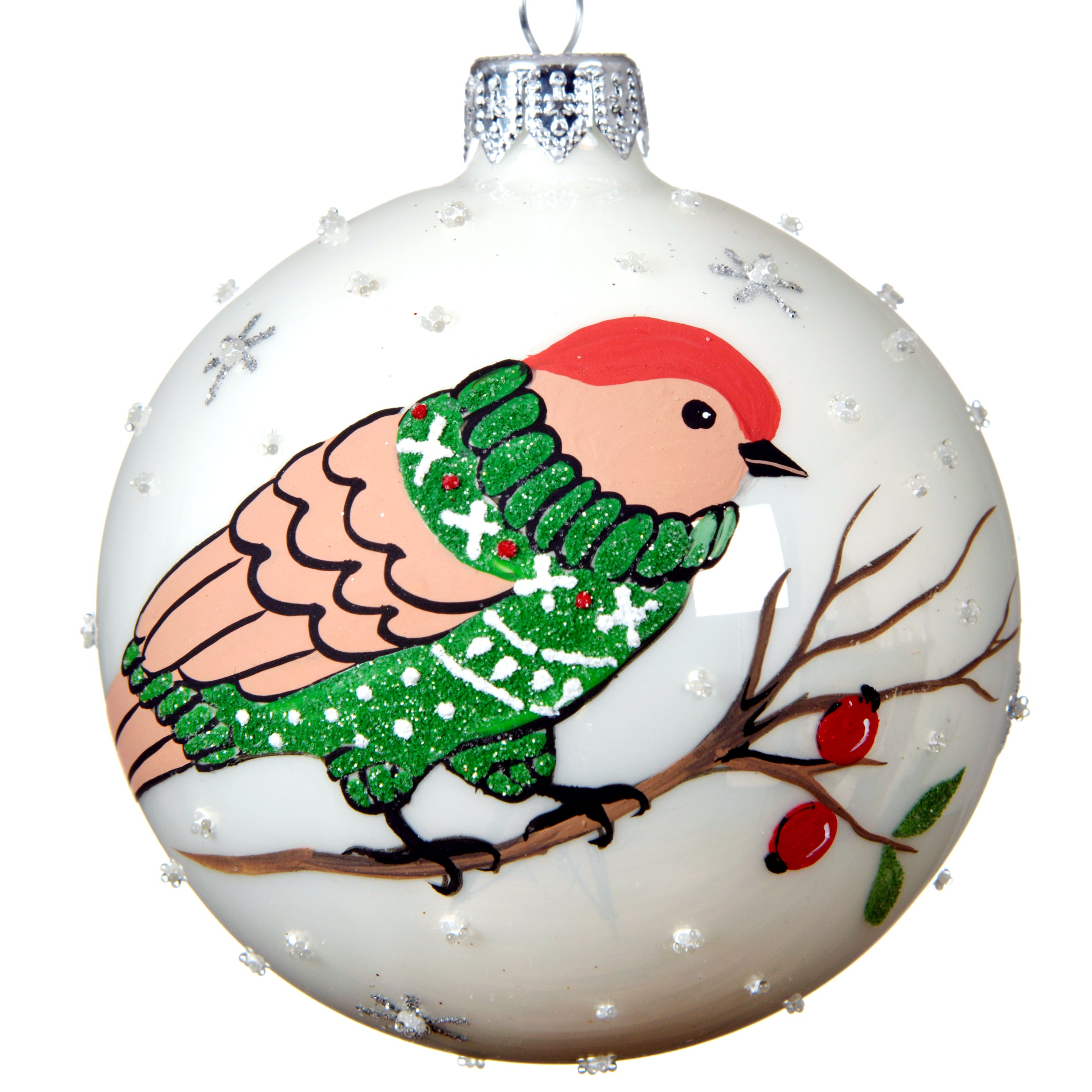 Bird Blown Glass Ornament Christmas Tree Decoration, White