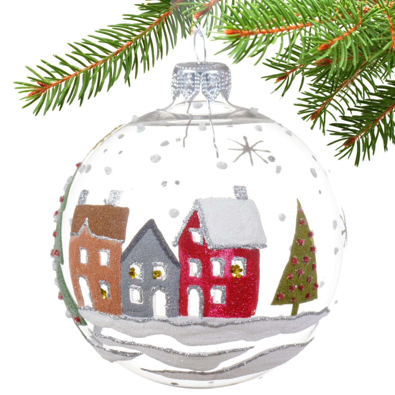 City Houses Blown Glass Ornament - European Mouth-Blown Clear Glass Ball