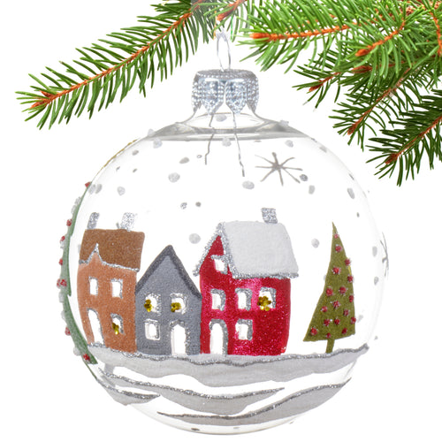 City Houses Blown Glass Ornament - European Mouth-Blown Clear Glass Ball