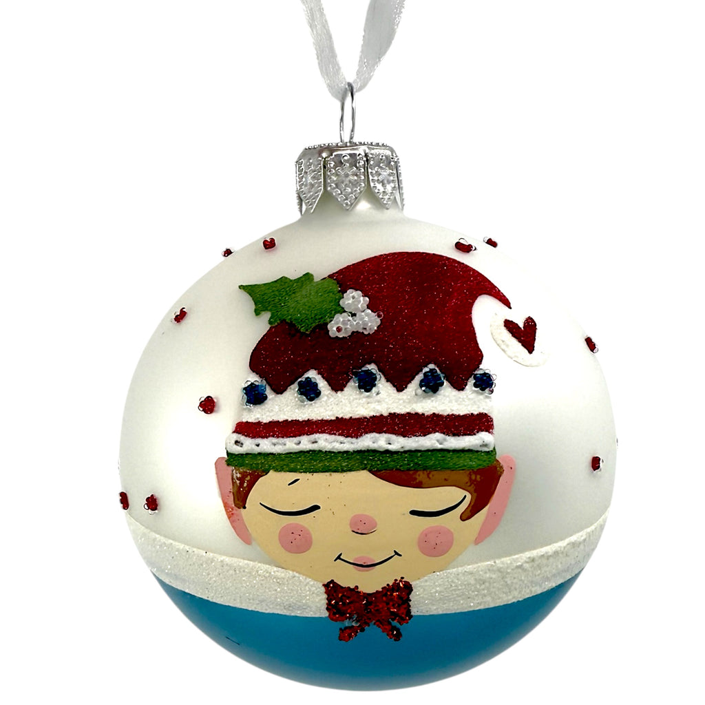 Elves Blown Glass Ornaments – Set of 2 European Mouth-Blown Bauble Ball Holiday Christmas Tree Decoration, Blue and Red Elf