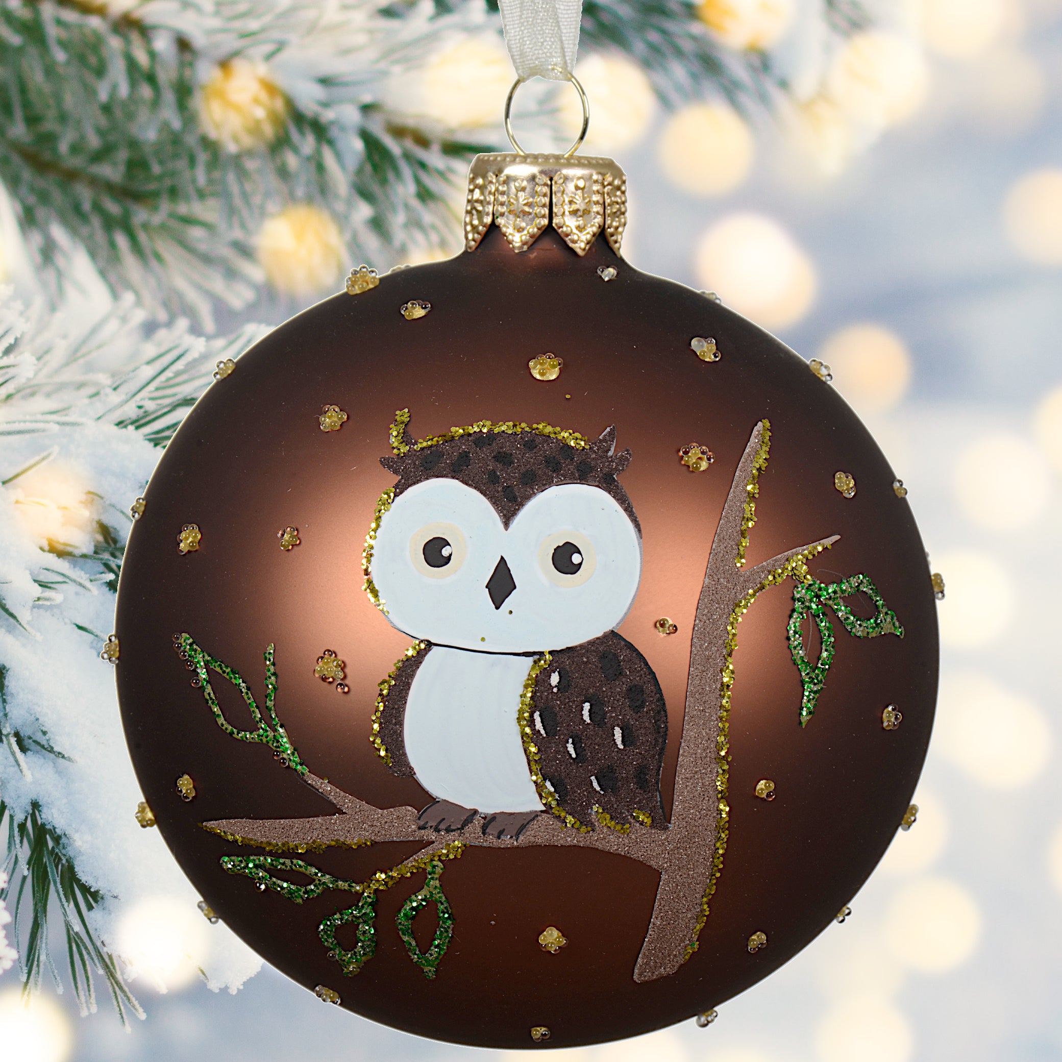 Baby Animals Blown Glass Ornaments – European Mouth-Blown Hand Painted Glass Balls Set of 6 - Deer, Squirrel, Bear, Chipmunk, Owl, and Fox