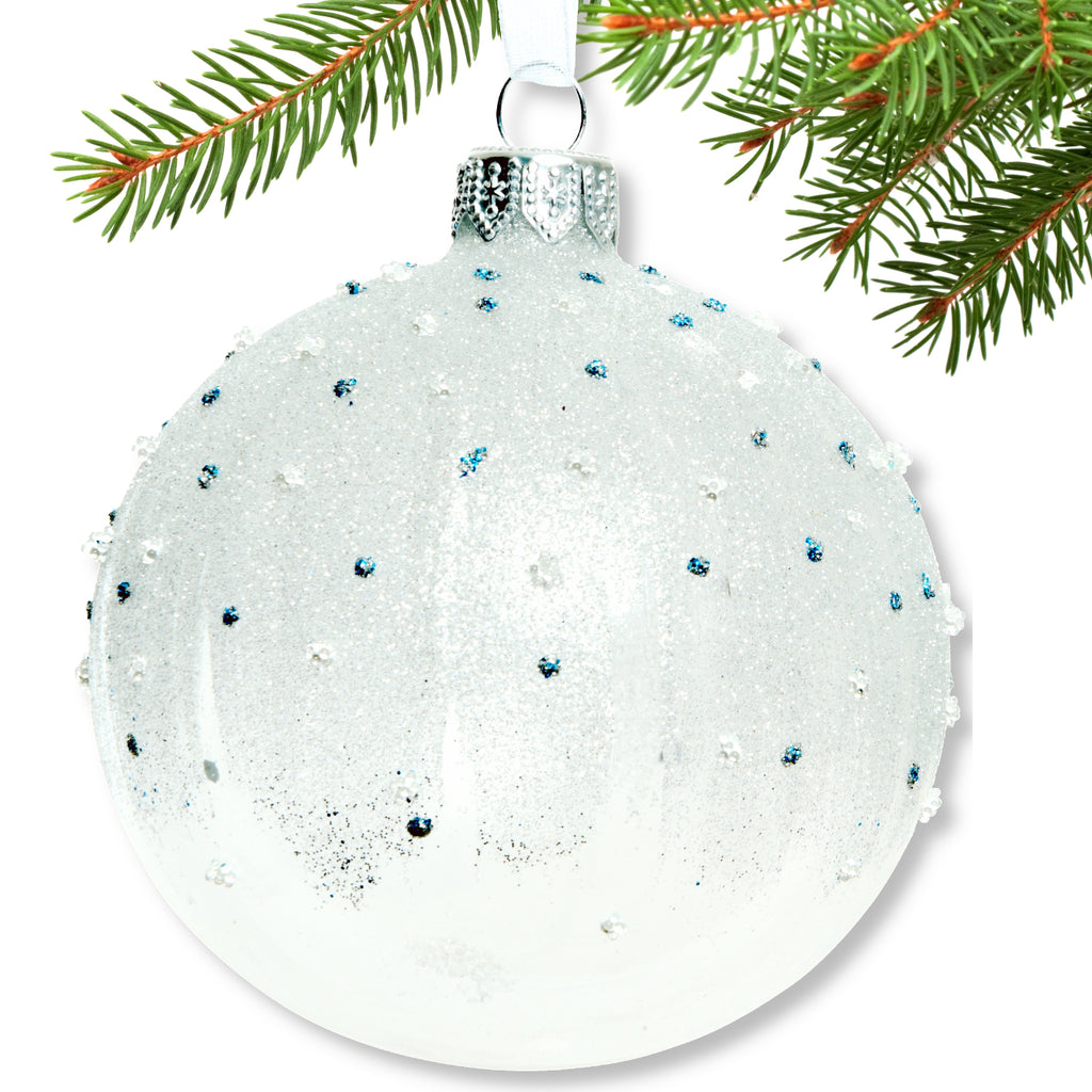 Blue and White Blown Glass Ornaments - Set of 2 Clear and White Glass Balls