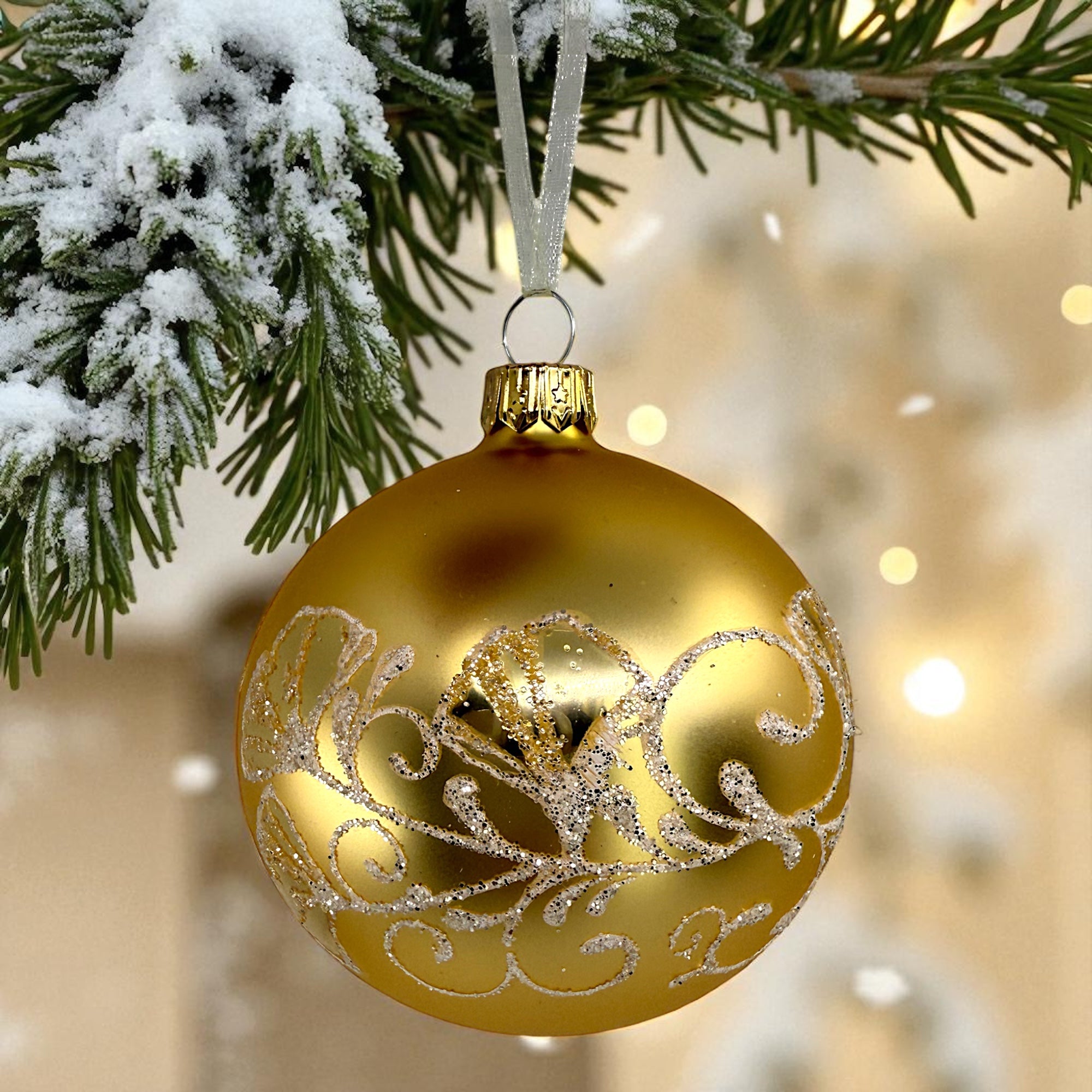 Ginkgo Leaves Glass Ornaments - Set of 3 European Mouth-Blown Bauble Ball Holiday Christmas Tree Decoration, Purple, Pink, and Gold