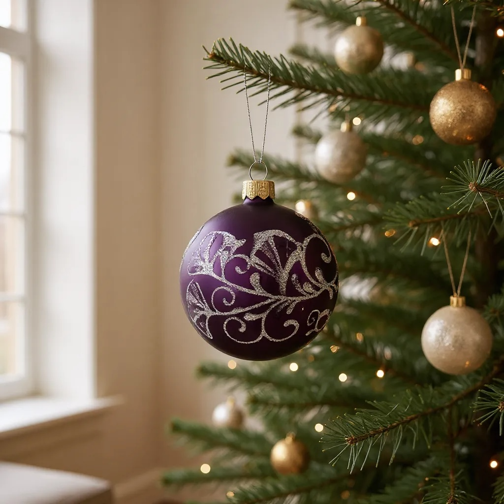 Ginkgo Leaves Glass Ornaments - Set of 3 European Mouth-Blown Bauble Ball Holiday Christmas Tree Decoration, Purple, Pink, and Gold