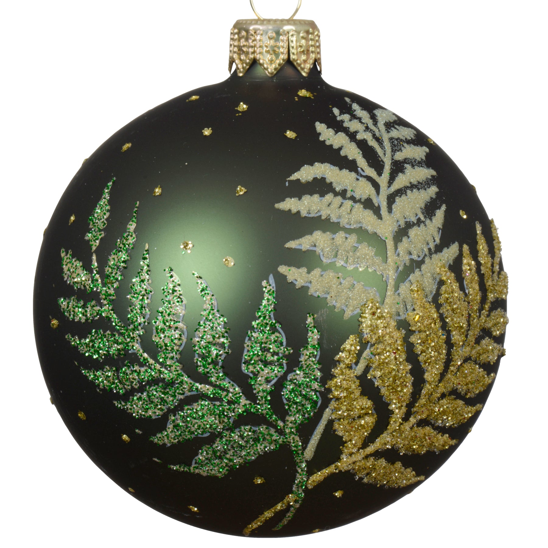 Green Blown Glass Fern Ornament - European Mouth-Blown Glass Ball