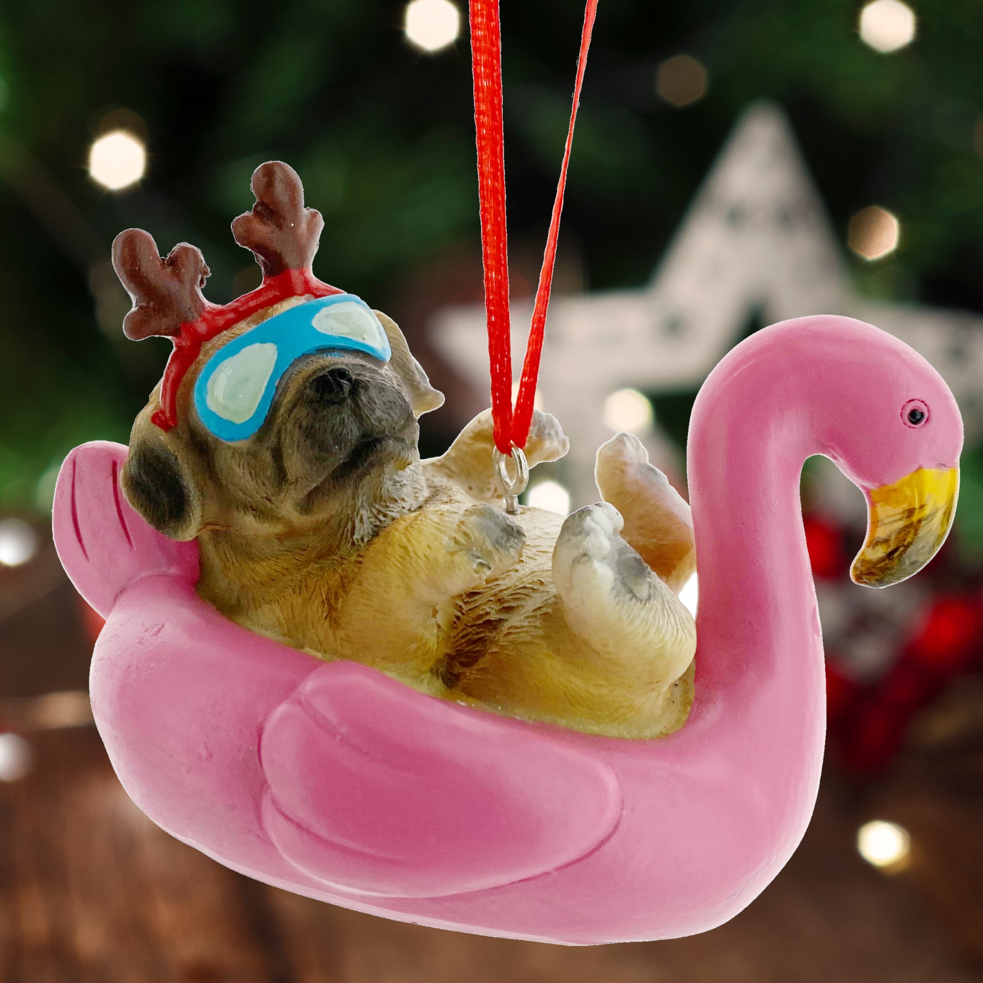 Beach Dog Ornaments -Pool and Sand Vacation Puppy Christmas Tree Decorations, Set of 2