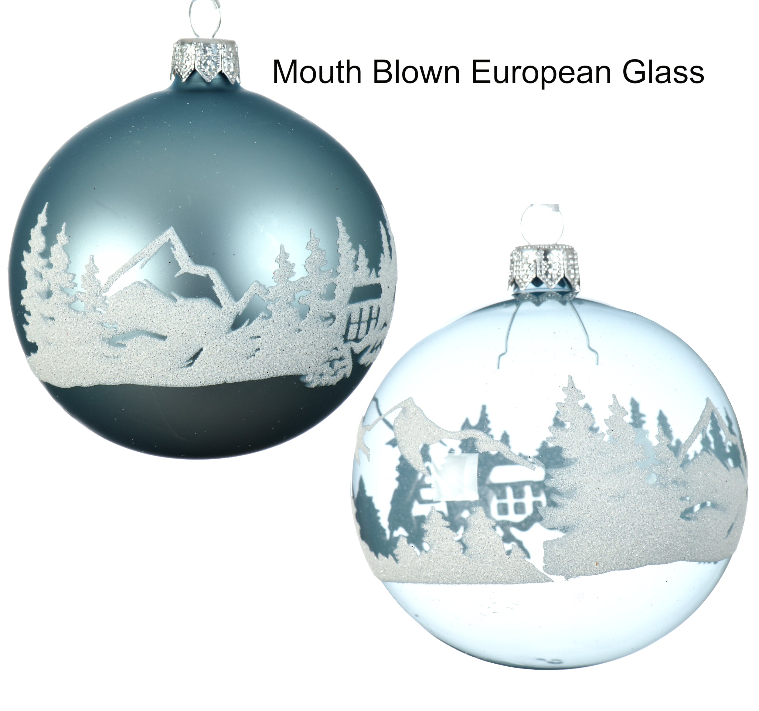 Blue Mountain Blown Glass Ornaments - Set of 2 Misty Blue European Glass Ornaments